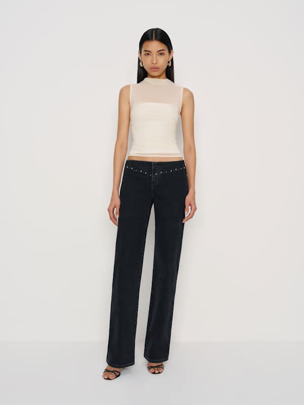 Rayla Super Stretch Low Rise Straight Jeans - Volta Studded